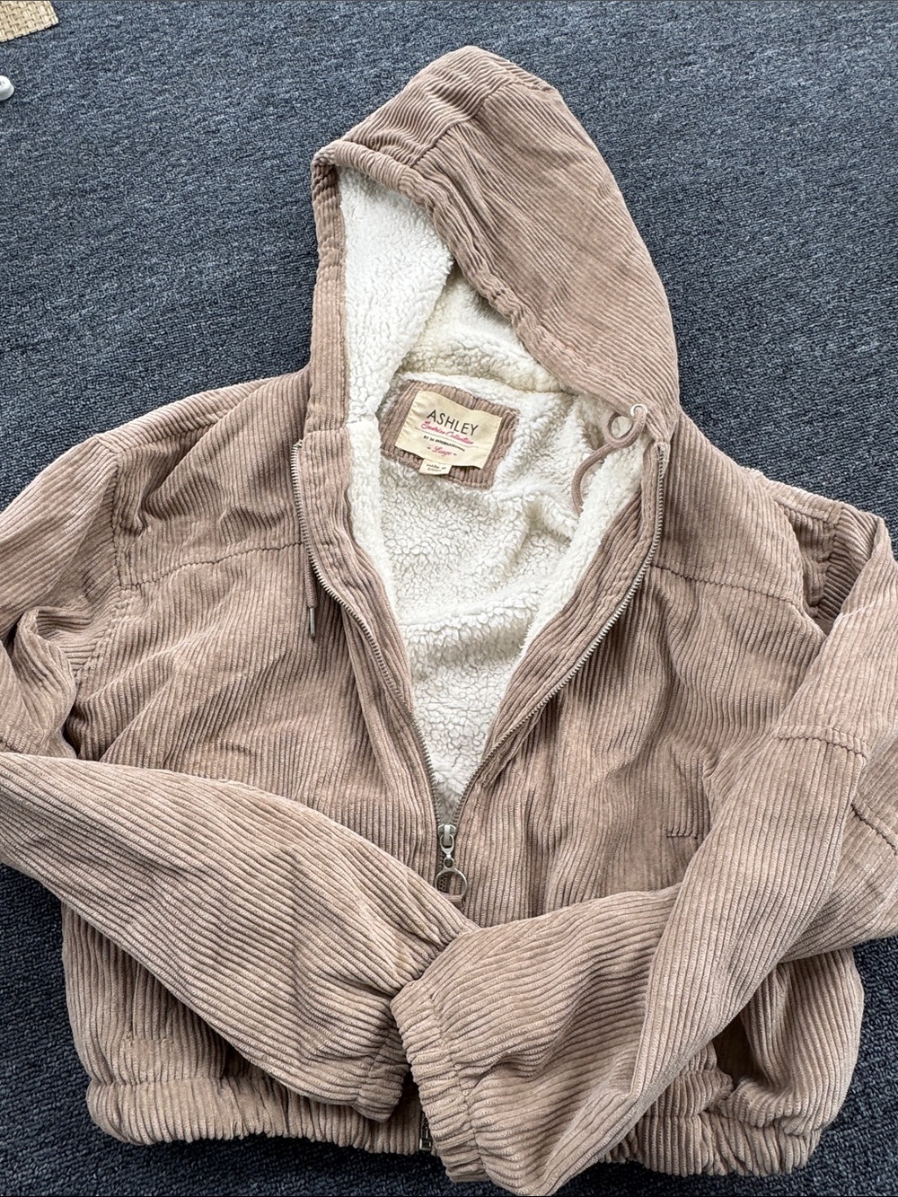 Ashley Sherpa-Lined Corduroy Hooded Jacket in Light Brown